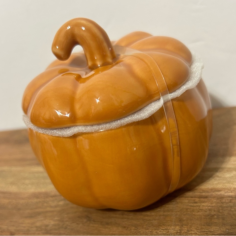 Hobby Lobby Mini Orange Ceramic Pumpkin Canister With Lid 4”X5” NEW